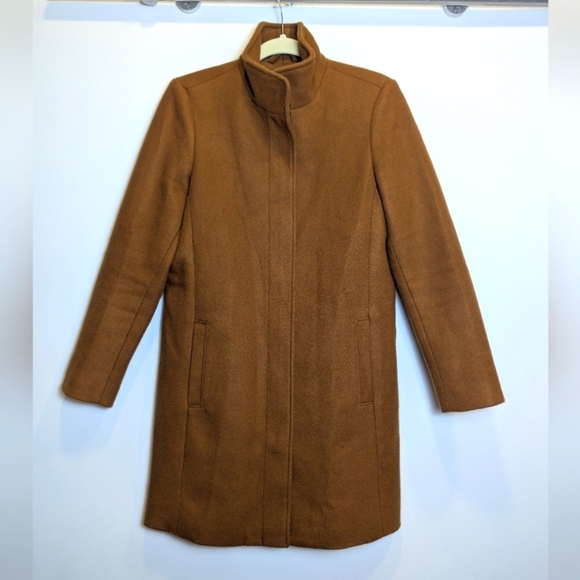 Brown Longline Funnel Neck Coat Size Small - Picture 1 of 8
